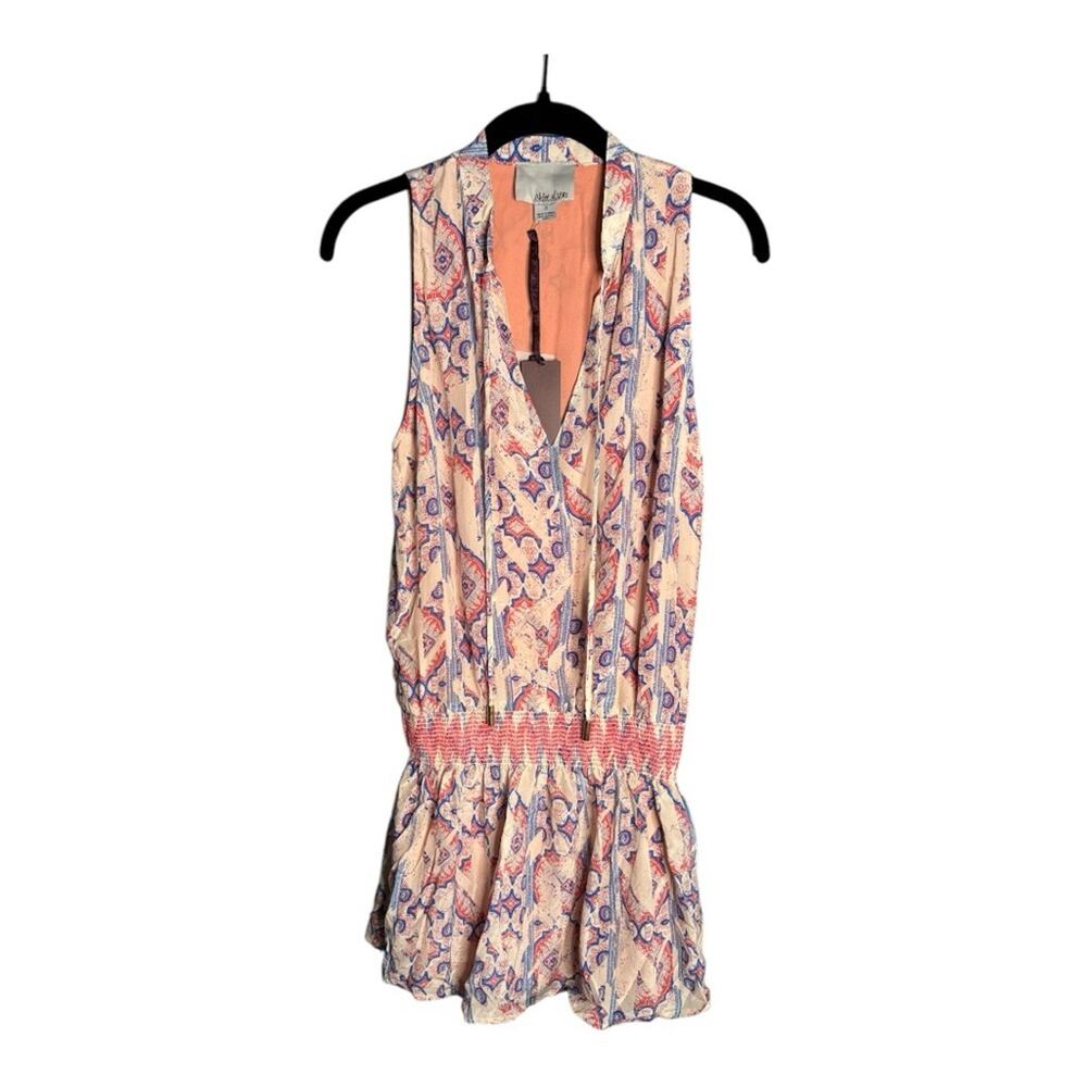 Chloe Oliver Pink Blue Print Sleeveless Silk Tunic With Tassels Small